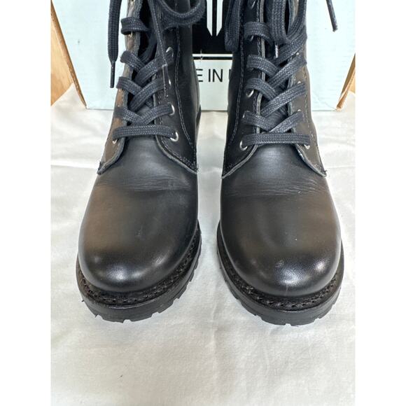Frye Sabrina 6G Black Leather Lace Up Ankle Boots Block Heel Size 6.5 Goth Moto - Picture 6 of 10